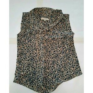 Loft womens tan black floral tunic blouse sleeveless lightweight size Small S